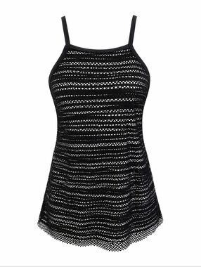 Magicsuit Black Mesh Tankini Top Size 16 Slimming Swimwear Adjustable Straps